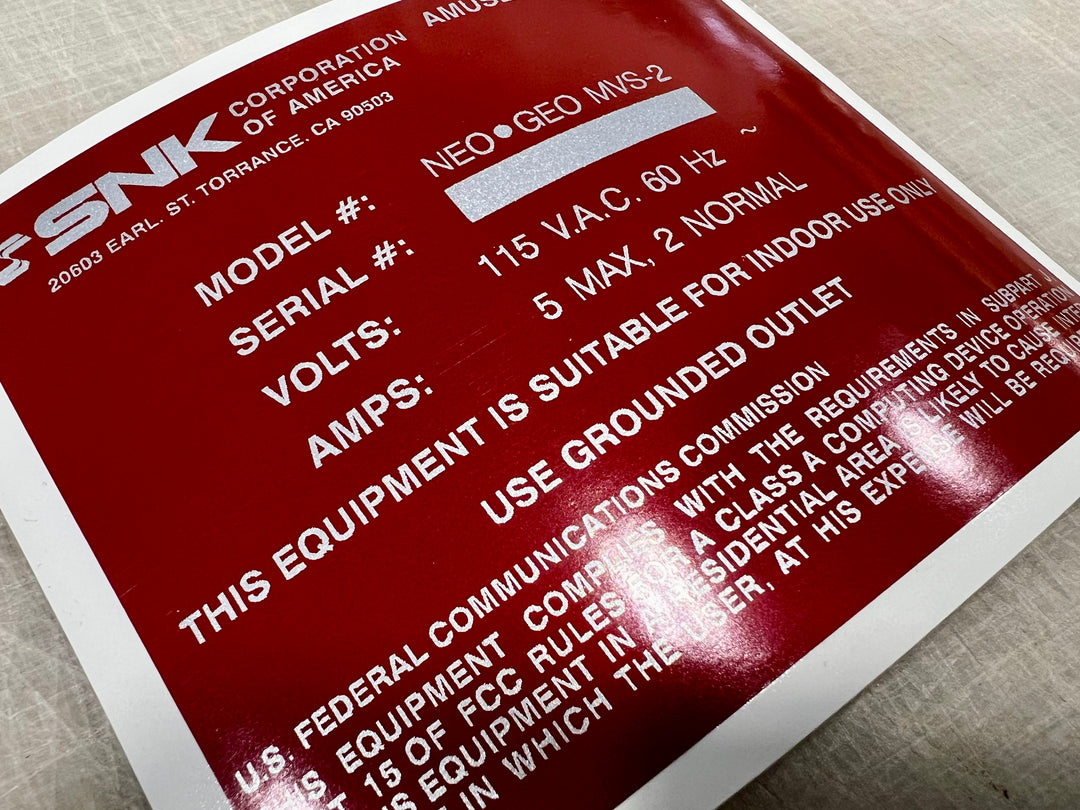 Neo Geo 2 slot serial Number cabinet label. – Szabo's Arcades