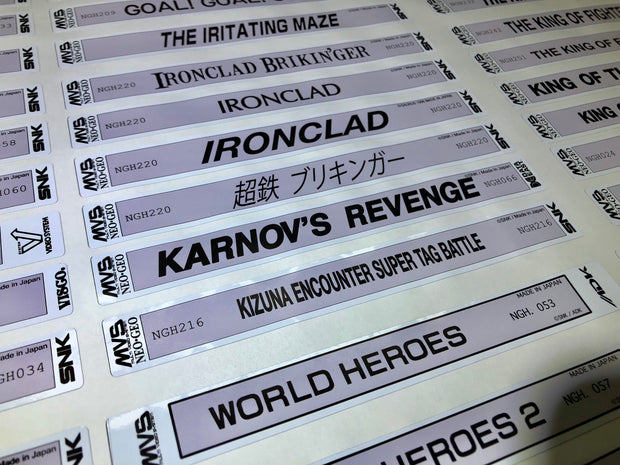 MVS reproduction cartridge labels