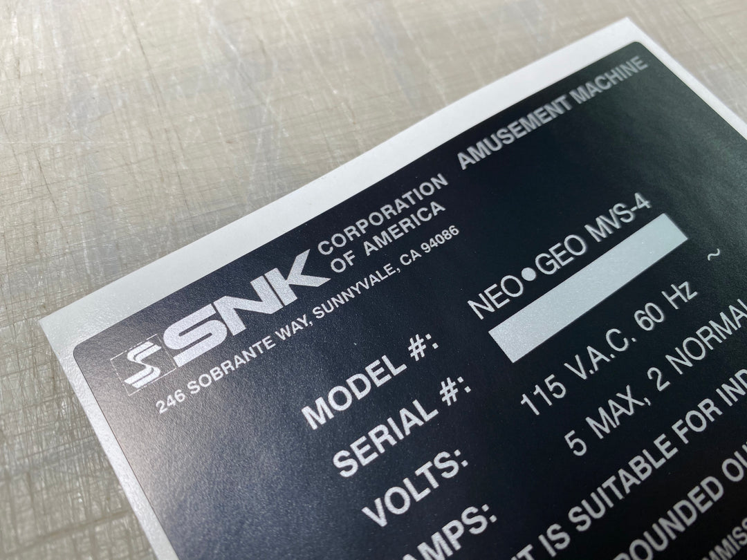 yokoページ Neo Geo serial Number cabinet label. – Szabo's Arcades