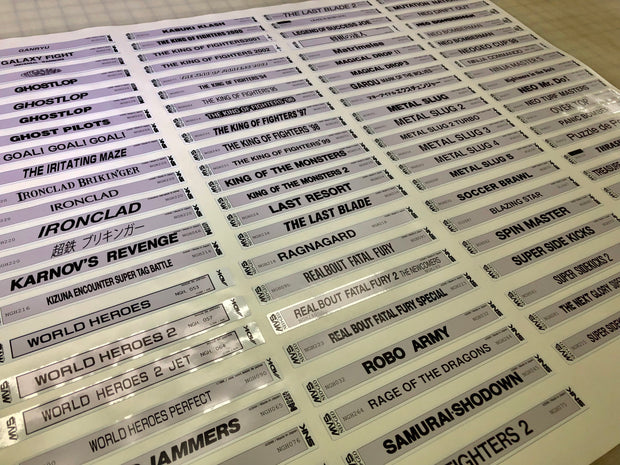 MVS reproduction cartridge labels